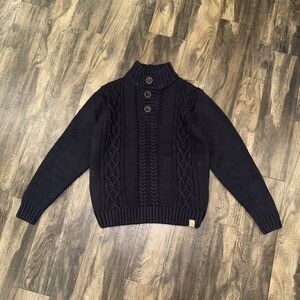 Weatherproof Vintage Men's Cable-Knit Button Mock Neck Navy Blue Sweater Size S